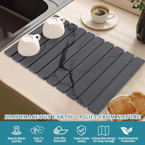Stone Dish Drying Mat for Kitchen Counter, 24 x 16 Inch - Image 4