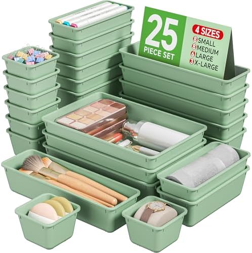 KEMETHY 25 PCS Plastic Drawer Organizers Set, 4 Sizes Vanity Organizer by KEMETHYFocusesonCreatingEfficientStorageProductswithQualityMaterials
