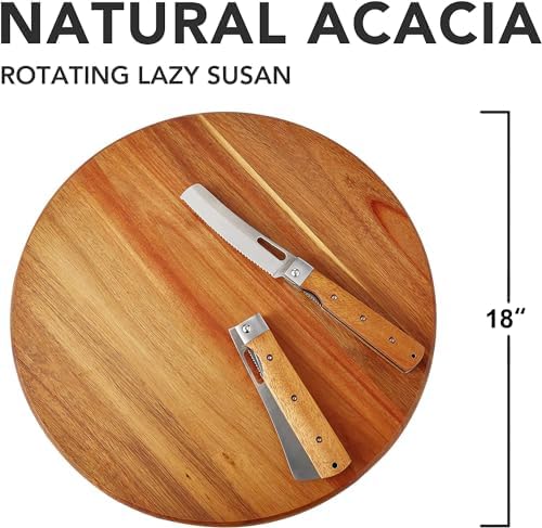Acacia Wood Lazy Susan Wood Turntable Tray Cabinet Organizer - Image 2