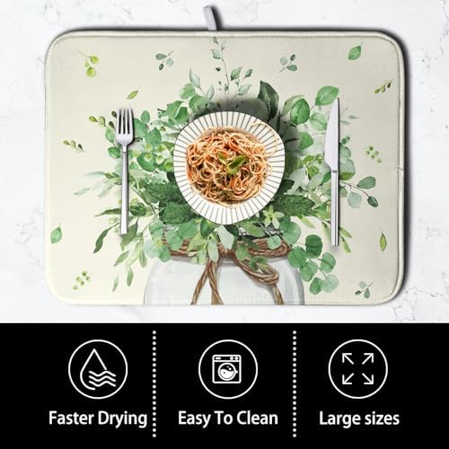 Spring Sage Green Leaves Dish Drying Mat - Image 4
