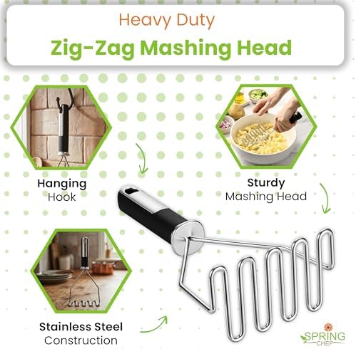 Spring Chef Stainless Steel Potato Masher, Heavy Duty Mashed Potato Smasher - Image 3