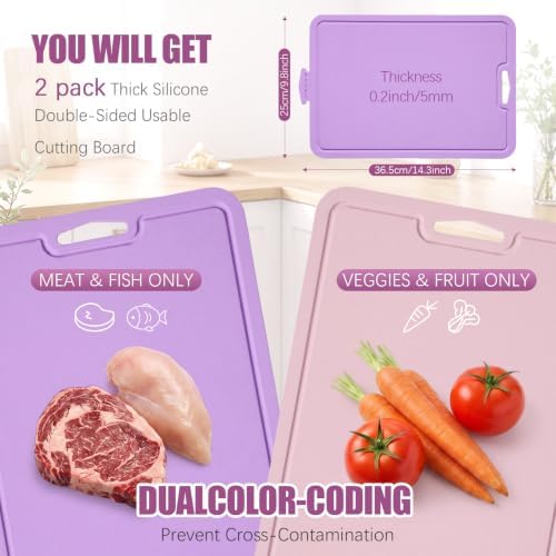 2 Pcs Extra Large Thick Silicone Cutting Boards, 14.3'' x 9.8'' - Image 2