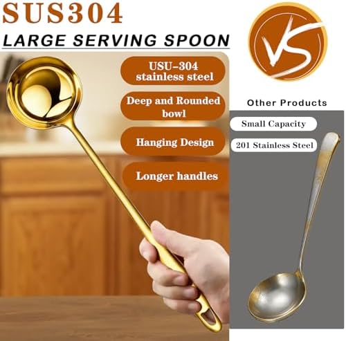 2 Pack Gold Soup Ladle Stainless Steel Serving Spoon - Image 5