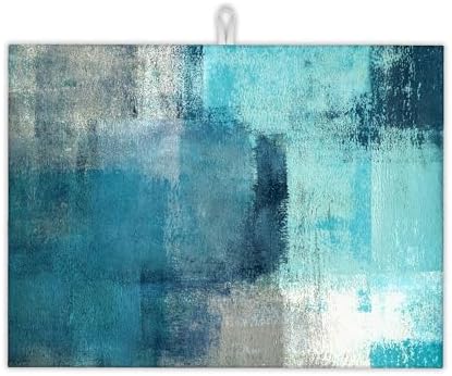 Teal Grey Abstract Art Dish Drying Mat, Drying Rack Pad Countertop Dishes Ultra by UIUPRO