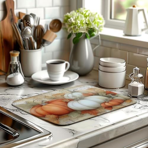 Fall Dish Drying Mats for Kitchen Counter Autumn Pumpkin Maple Leaf Vintage - Image 6