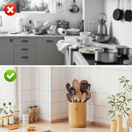 ZUJJAFY Bamboo Utensil Holder, 360° Rotating Kitchen Utensil Holder - Image 7