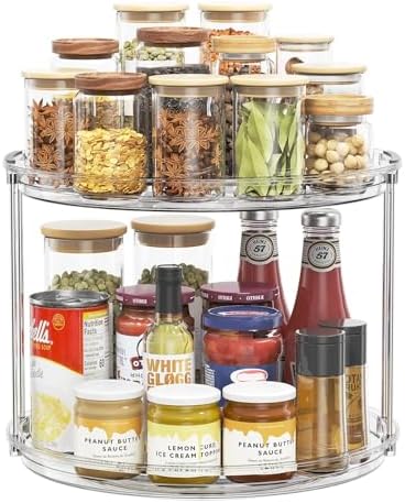 LAMU 12in 2 Tier Lazy Susan Organizer Large Lazy Susan Turntable Rotating Spice by YourHome-OrganizationHelper