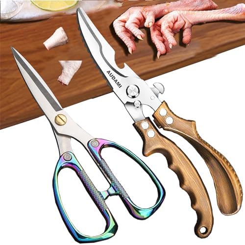 Poultry Shears 2-Pack, Heavy Duty Meat Scissors, Stainless Steel Spring Loaded by AUDAMI