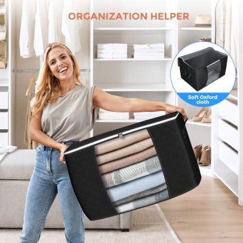 90L Large Storage Bags, 6 Pack Clothes Storage Bins Closet Organizers - Image 6