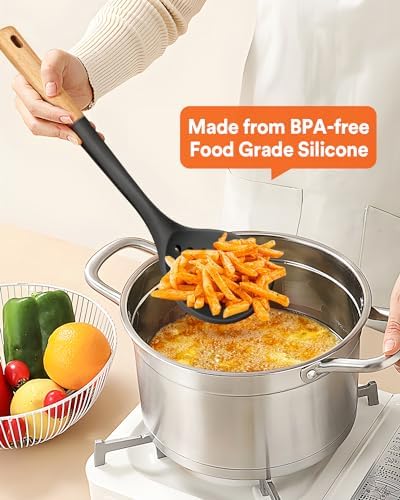 Badiano Silicone Kitchen Ladle Strainer, Large Slotted Spoon - Image 3