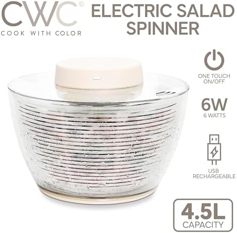 COOK WITH COLOR Electric Salad Spinner, Round 4.5L Capacity – Fast Drying & - Image 2