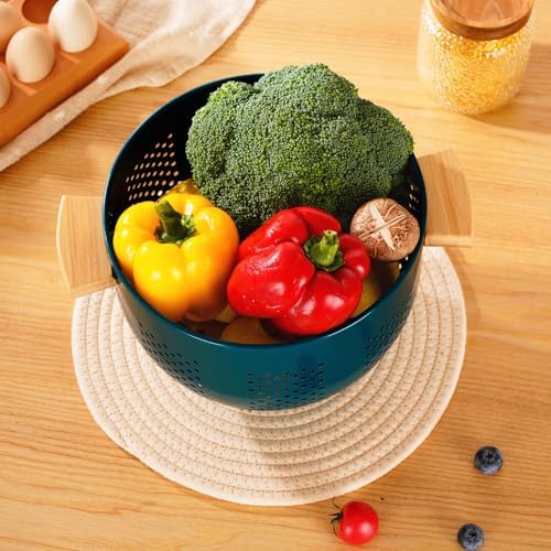 Metal Colander with Wood Handle, Powder Coated Steel Large Kitchen Strainer - Image 4
