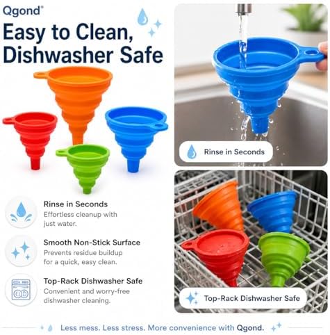 Collapsible Silicone Kitchen Funnels, 4 Pack Food Grade Foldable Funnel Set - Image 7