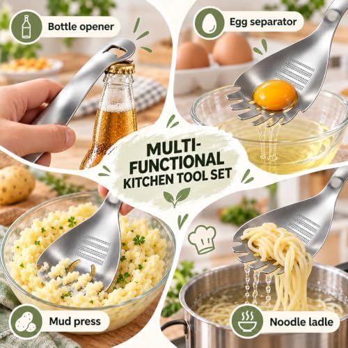 5-in-1 Stainless Steel Cooking Spoon, Stainless Steel Egg Slotted Spoon - Image 5