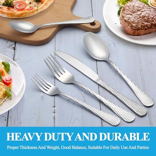 30 Pcs Hammered Silverware Set Service - Image 7