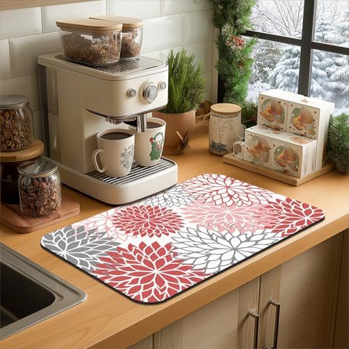 Findosom 2Pcs Floral Christmas Dish Drying Mat & Sink Splash Guard - Image 5