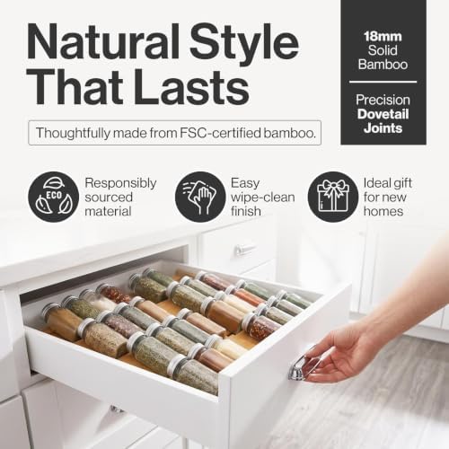 Bamboo Spice Drawer Organizer, Expandable 12 to 23 Inch Insert Holds 48 Jars - Image 7