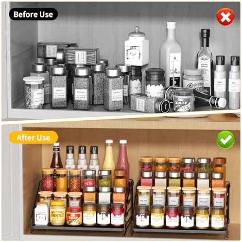 2 Pack Spice Rack Organizer for Cabinet, Depth Adjustable 4 Tier Spice Rack - Image 2