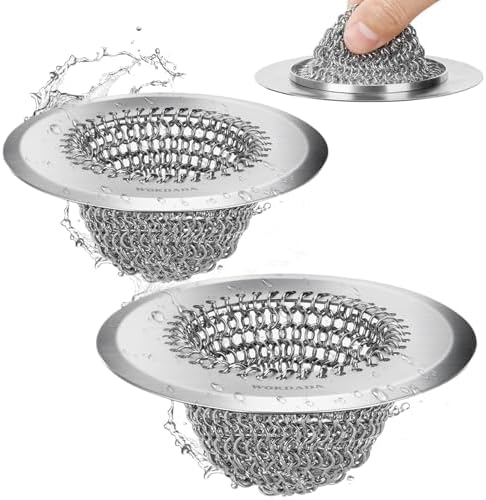 2 Pack Upgraded Sink Drain Strainer, Patented Reversible Chain Mail Mesh by Wokdada