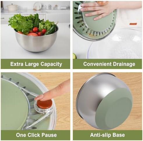 Stainless Steel Salad Spinner Large, Salad Washer Spinner and Dryer, Lettuce - Image 5