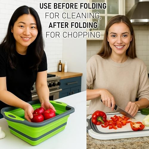 SSKT Pack of 2 Collapsible Cutting Board – Multifunctional Kitchen Sink Tub - Image 4