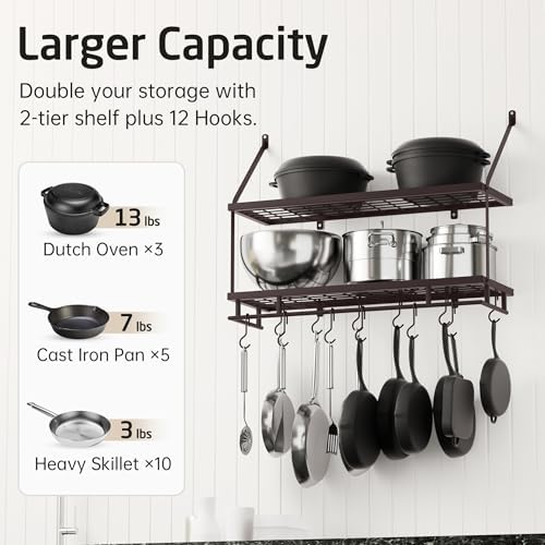 KES 30-Inch Oiled Bronze Pot Rack Wall Mounted, 100 Lbs Capacity, 12 Hooks - Image 3