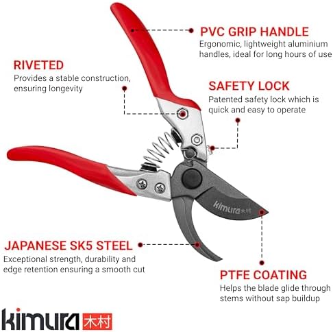 Kimura® 8" Pro Bypass Pruning Shears, Heavy Duty Japanese SK5 Steel Blades - Image 2