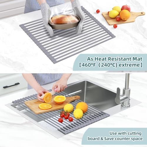 Ohuhu Dish Drying Rack Over The Sink, Roll Up Sink Rack 20.5" W x 13.1" L - Image 3