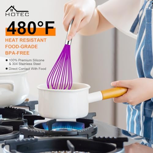 HOTEC 4 Pieces Silicone Whisks Set, Wire Balloon Whisks - Image 5