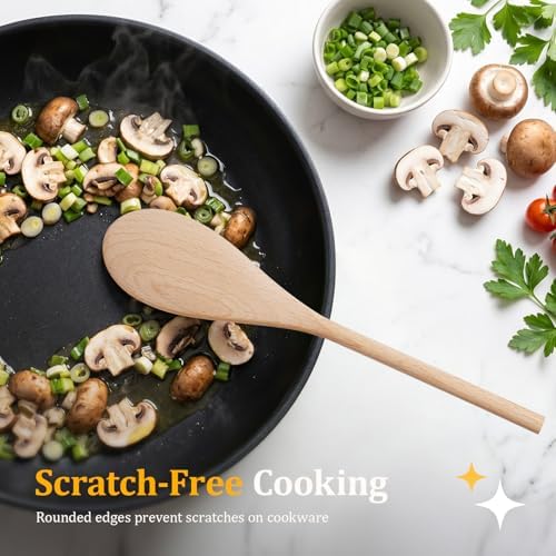 Cooking Wooden Spoons, MORGLES 3 Pcs 10'' Serving Spoons - Image 2