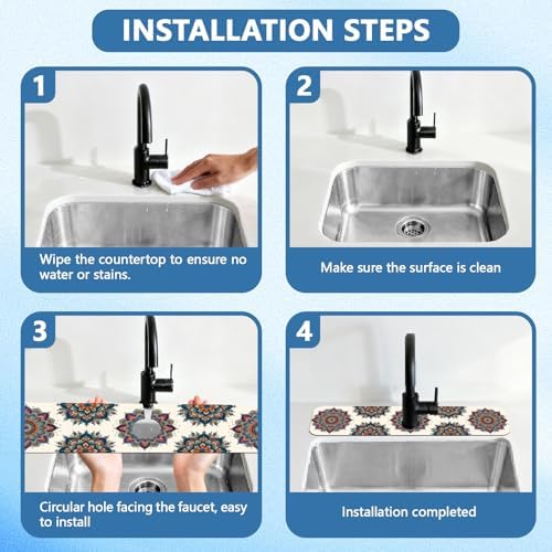 2 Pcs Kitchen Sink Splash Guard Faucet Mat Colored Mandala Faucet Mats - Image 4