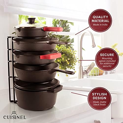 Cuisinel Pan Organizer for Cast Iron, XL 5-Tier Rack, Matte Black 15.9" - Image 5