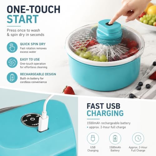Electric Fruit Washer Spinner Bowl, 11.8 * 7.9in，Beige：Electric - Image 4