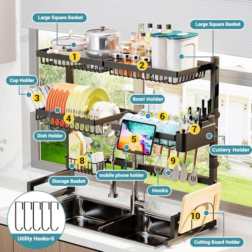 ADBIU Over The Sink Dish Drying Rack Snap-On Design 2 Tier Large Dish Rack) - Image 6