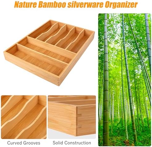 Bellsal Bamboo Silverware Drawer Organizer, Kitchen Utensil Drawer Organizers - Image 5