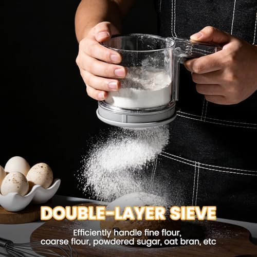 3 Cup Flour Sifter, Sifter for Baking Sifter Handheld Baking Sieve Food-Grade - Image 4