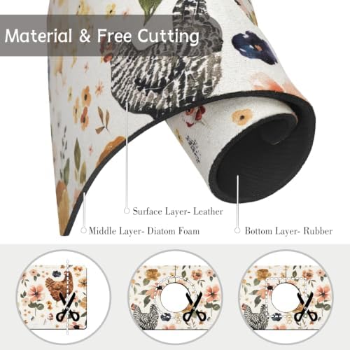 Boho Kitchen Sink Splash Guard Faucet Mat, Watercolor Chicken Hens Floral - Image 4