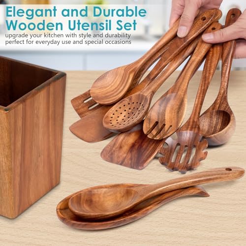 HOWHONG Acacia Wood Cooking Utensils Set - Image 2