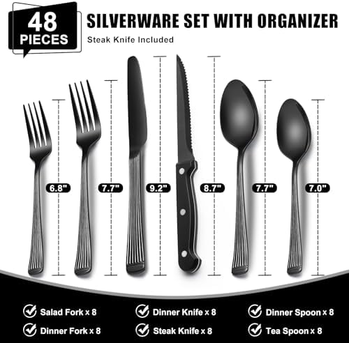 49-Piece Black Silverware Set - Image 2