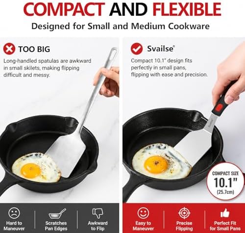 Metal Spatula of 2, Stainless Steel Solid & Slotted Turner Set - Image 5