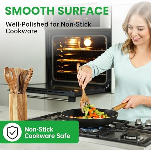 Solidith Acacia Wooden Spoons for Cooking, 5-Piece Wood Kitchen Utensil Set - Image 5