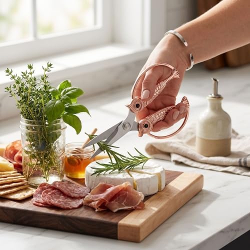 XSNBRD Kitchen Shears Heavy Duty, Rose Gold Stainless Owl Scissors. - Image 6