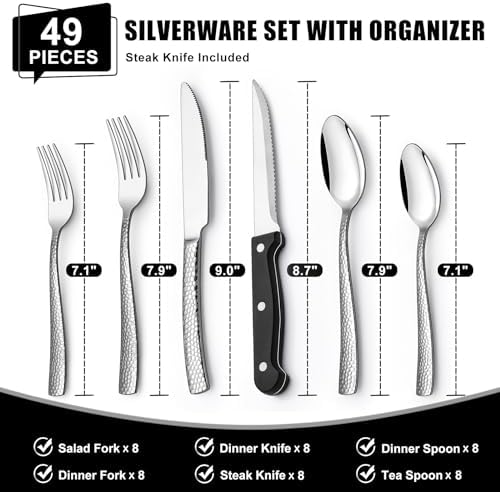 49-Piece Hammered Silverware Set - Image 2