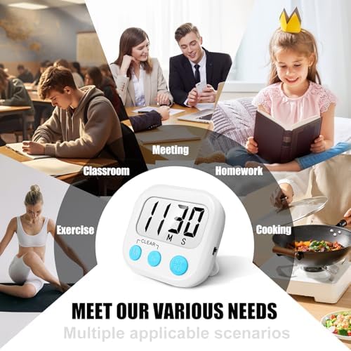 AOUCE Digital Kitchen Timers for Cooking, Timer for Kids 6 Pack White - Image 5