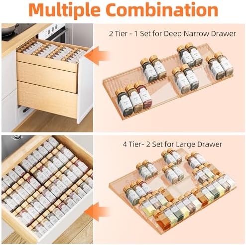 PanPanPal Spice Drawer Organizer, 2 Tier- 2 Pack Drawer Seasoning Organizer - Image 5