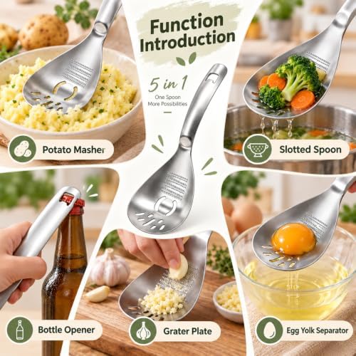 5-in-1 Stainless Steel Cooking Spoon, Stainless Steel Egg Slotted Spoon - Image 2