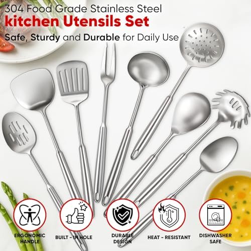 Newness 9 Pcs Cooking Utensils Set, 304 Stainless Steel Kitchen Utensils Set - Image 4
