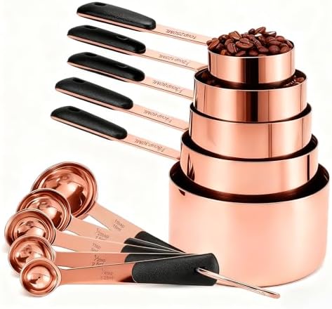 Bopei 10-Pcs Stainless Steel Measuring Cups & Spoons Set, Rose Gold by Bopei