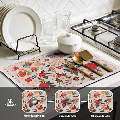 Dish Drying Mat for Kitchen Counter 18x24 Inch, Boho Quick Dry Coffee Mat - Image 3