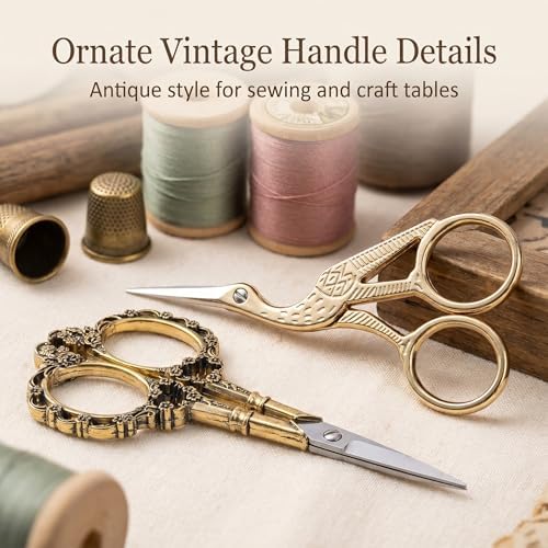 BIHRTC Gold Vintage Plum Blossom Scissors and Classic Crane Design Sewing - Image 2